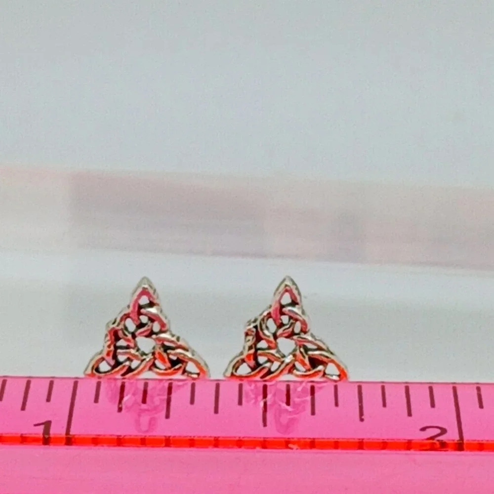Vintage Celtic Trinity Knot Earrings 925 Sterling Silver Triquetra Petite Studs - Picture 5 of 16